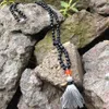 ST0186 108 Mala Bead Necklace Long Necklace with tassel Knotted Matte Black Onyx Stone Necklace Fancy Rosary Necklaces250F