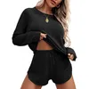 Dames nachtkleding Effen damespyjamasets Hoge kwaliteit O-hals Wafelshorts met lange mouwen Sexy Lingerie Casual Homewear Zomer