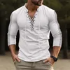 T-shirts pour hommes mode automne et hiver décontracté à manches longues cravate corde couleur unie petit haut