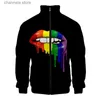 Giacche da uomo LGBT Moda 3D Colletto alla coreana Felpe con cappuccio Uomo Donna Bandiera arcobaleno Lesbiche Gay Cerniera Felpa con cappuccio Casual Giacca a maniche lunghe Cappotto Abbigliamento T231010