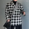 Men's Suits Chic Men Casual Blazers Half Double Neckline Checkered Suit Coats Long Sleeve Loose Streetwear Korean Stylish Oversize Jackets