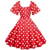 بالإضافة إلى حجم الفستان الصيفي الصيفي الخمسينيات 60S Retro Polka Dot Party Rockabilly Dress 2023 Selegant Butterfly Swing Sundress 231009