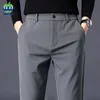 Calças masculinas outono inverno casual negócios estiramento fino ajuste cintura elástica jogger coreano clássico grosso preto cinza calças masculino 231010