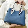 Evening Bags 2024 Winter All-match Denim Blue Large Tote Fan-shaped Crocodile Pattern Cowhide Leather Women Handbag High-class Shoulder Bag