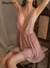 Vestidos casuais Magdalyn mulheres sexy malha espaguete cinta sundress tangas moda transparente 2 peça sleepwear erótico uma linha split pijama