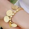 Charm Bracelets Punk Personality Gold Plated Portrait Coins Bracelet Bangle for Women Round Pendant Carved Turkish Flower Jewelry Accessories 231009