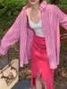 Kvinnors blusar Alien Kitty Summer Sunscreen Shirts Women Stripes Midlängd Loose 2023 ol Full Sleeve Chic Thin Office Wear Lady Tops