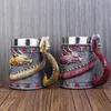 Muggar Dragon Coil Beer Mug 3D Harts Rostfritt stål med Dragon Tail Handle Red Gold Dragon Coffee Wine Cup Holy Grail Christmas Gift 231009