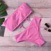 Mulheres Swimwear 2023 Biquíni Cintura Alta Strapless Sexy Mulheres Beach Swimsuit Acolchoado Banheira Terno Monokin Pure Color