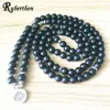 SN1382 Bracciale o collana con perline Mala, onice nero opaco, nuovo design, da donna, con loto, 237n