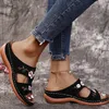 Slippers Women's Flower Embroidered Wedge Open Toe Non-slip Ladies Beach Slides Shoes Retro Arch Support For Women