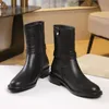 Automne hiver nouvelles bottes de luxe femmes marque de créateur dames bottes en cuir véritable tête ronde bouton en métal fermeture éclair latérale talon épais augmenter anti-dérapant botte courte