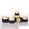 Packing Bottles Wholesale 5G 10G 15G 20G 30G 50G Black Frosted Glass Jar Cosmetic Bottle Makeup Container With Imitated Wood Grain Lid Dhclm