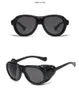 Designer sunglasses PU Leather Frame Punk Sunglasses For Men Black Steampunk Round Eyewear