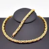 6MM width Mens Gold Color Chain Stainless Steel Necklace Bracelet set Flat Byzantine fashion jewelry194M