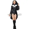 Tematdräkt Carnival Halloween Lady Medieval Nun Habit Costume Pu Latex Slim Tuxedo Nurse Cosplay Fancy Party Dress X1010