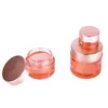 Cosmetische pot Groothandel roze glazen pot Lege make-up crèmepotten Reismonstercontainer Flessen met binnenvoeringen en roségouden deksels voor Dhcj8