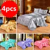 4pcs Luxury Silk Bedding Set Satin Queen King Size Bed Set Comforter Quilt Duvet Cover Linens with Pillowcases and Bed Sheet 20102211v