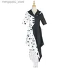 Theme Costume Girls Women Evil Madame Cruella De Vil Come Cosplay Gown Black White Maid Dress Gloves Wig Halloween Party Fancy Dress Q231010