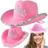 Berets Lady Pink Cowboy Hats Tiara Western Style For Women Cowgirl Knight Cap Kids Celebration Rolled Party Birthday Fedoras