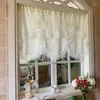 Cortina bege onda bordado flores janela valance para sala de estar elegante laço laço cortinas curtas cozinha #A359