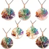 7 Chakra Healing Crystal Natural Round Gemstone Pendant Necklace Tree of Life Copper Wire Wrapped Reiki Jewelry for Women252I