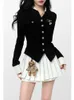 Femmes Vestes Deux Pièces Ensemble Noir Vintage Femmes Japonais Court Blazer Coatmini Jupe Costume Femme Casual Mode Coréenne Sexy Kawaii 231010