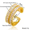 힙합 남성 반지 이중 줄 t 입방 지르코니아 오픈 반지 골드 실버 도금 블링 보석 선물