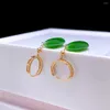 Boucles d'oreilles pendantes SHILOVEM 18 carats en or jaune naturel jaspe goutte boucle d'oreille Lassic bijoux fins femmes mariage en gros 8 18mm Yze081866by