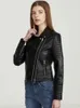 Damen Leder Faux FTLZZ Herbst Jacke Frauen Turndown Kragen Pu Motorrad Schwarz Punk Mantel Weiblichen Niet Zipper Oberbekleidung 231010