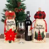 Xmas Decorations Linen Santa Claus Wine Bottle Cover Faceless Doll Nordic Car Plaid Christmas Wine Bag Party Hanging Ornament SN4478