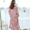 Women's Sleepwear Winter Warm Flannel Nightgowns Long Sleeve Loose Casual Nightwear Sleepshirts Lounge Leisure Homewear