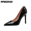 Dress Shoes High Heels Ultra Big Size 33 Slip On Metal Tip Pointed Toe Women Cowhide 44 Pumps Crocodile Low Heel Alligator Thin Kitten