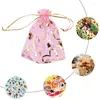 Pochettes à bijoux 100 pièces 9x12cm, sacs en Organza rose imprimé cœur, pochette avec cordon de serrage, cadeaux de bonbons pour cadeaux de mariage