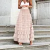 Skirt Pleated Long Ruffles Design Elegant Sexy Mesh Lace Loose Solid Patchwork Gauze Streetwear Party Attire 231009