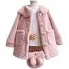 Coat Kids Girls Jacket Outwear 2023 Sweet Faux päls varm plus sammet tjockare vinter ylle utomhus fleece barnkläder 231009