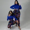 Women's Two Piece Pants Wholesale Items Fashion Sexy 2 Set Women Fall Clothes Skinny Club Outfits Bandage Crop Top Mesh Printed Leggings 4XL