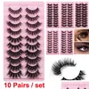 Outros itens de beleza para saúde Cílios postiços Olho de gato Fofo Faux Mink Lashes 8D 3D Wispy Curl 10Pairs Pack Dramático Longo Grosso Volume N Dhnes