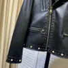 Veste en cuir véritable de haute qualité pour femmes, col rabattu, vêtements courts, arrivée Moto Style motard, perles, 2023