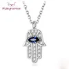 Colares Pingente Boho Olho Azul Real 925 Sterling Silver Zircon Hamsa Mão de Fátima Colar Lady Crystal Jóias Gargantilha Vintage 286F