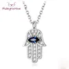 Colares Pingente Boho Olho Azul Real 925 Sterling Silver Zircon Hamsa Mão de Fátima Colar Lady Crystal Jóias Gargantilha Vintage 286F