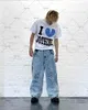 Jeans da uomo 2023 American High Street alla moda vita retrò Harajuku ricamo teschio pantaloni larghi a gamba dritta oversize per uomo