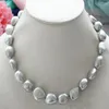 Natural genuine 9-10mm silver gray baroque freshwater pearl necklace 18190P