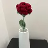 Decorative Flowers 1pc Single Red Rose Artificial Flower Christmas Party Bouquet Hand-Knitted Fake Living Room Home Wedding Decorations