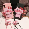 Mobiltelefonfodral Cartoon 3D Bowknot Pig Case för Apple iPhone 14 13 Pro Max 12 Mini 11 XS XR 8 Plus 7 6S 5G SE 2020 Soft TPU Cover 231010