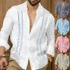 Camisas masculinas outono impresso manga comprida botão selado camisa casual adulto macacão masculino