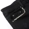 Calças de brim masculinas rua moda homens preto cor elástica slim fit remendado rasgado impresso designer hip hop denim marca calças hombre