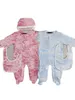 Toddler Infant Romper Baby Clothing Sets Boys Girls Full Sleeve Cotton Soft Jumpsuits Rompers Hat Bib 3pcs/set Suit004