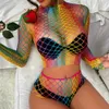 Sexig uppsättning Rainbow Pride Fishnet Dress Bodysuit Hollow Out Sexiga underkläder Ladies Color Show Hip Jumpsuit 18+ 230808