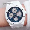 Quartz Mechanical Wristwatches AP Wrist Watch Royal AP Oak Series 26579CB White Ceramic Blue Dial with Transparent Back Perpetual Calendar Mens Fashion Leisure Bus